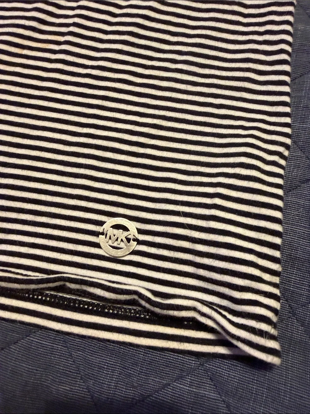 Michael Kors Navy and White Striped Cold-Shoulder Tee